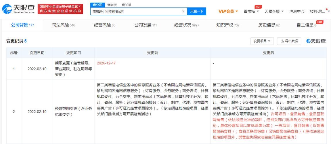 途牛旅游网经营范围新增食品互联网销售
